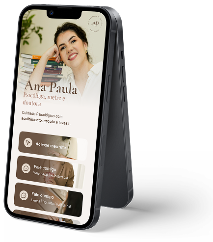 Celular exibindo uma página de link da bio